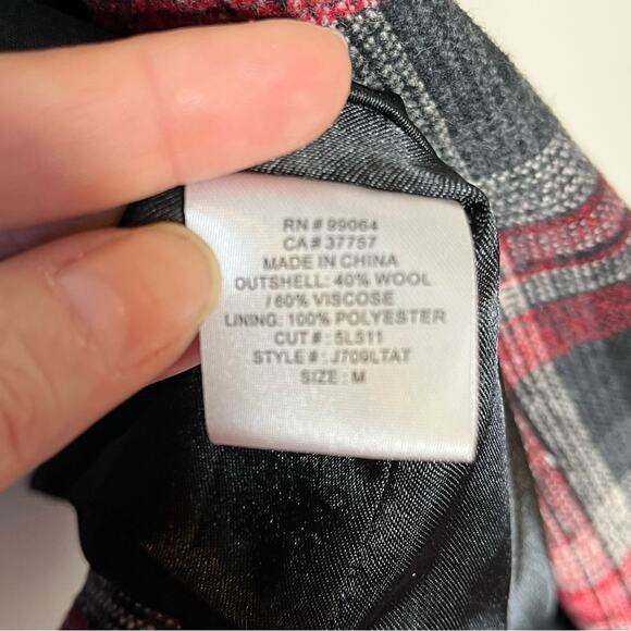 BILLABONG Wool Blend Red/Black Plaid Pea Coat Jacket Size Medium Y2K Academia - Picture 6 of 7